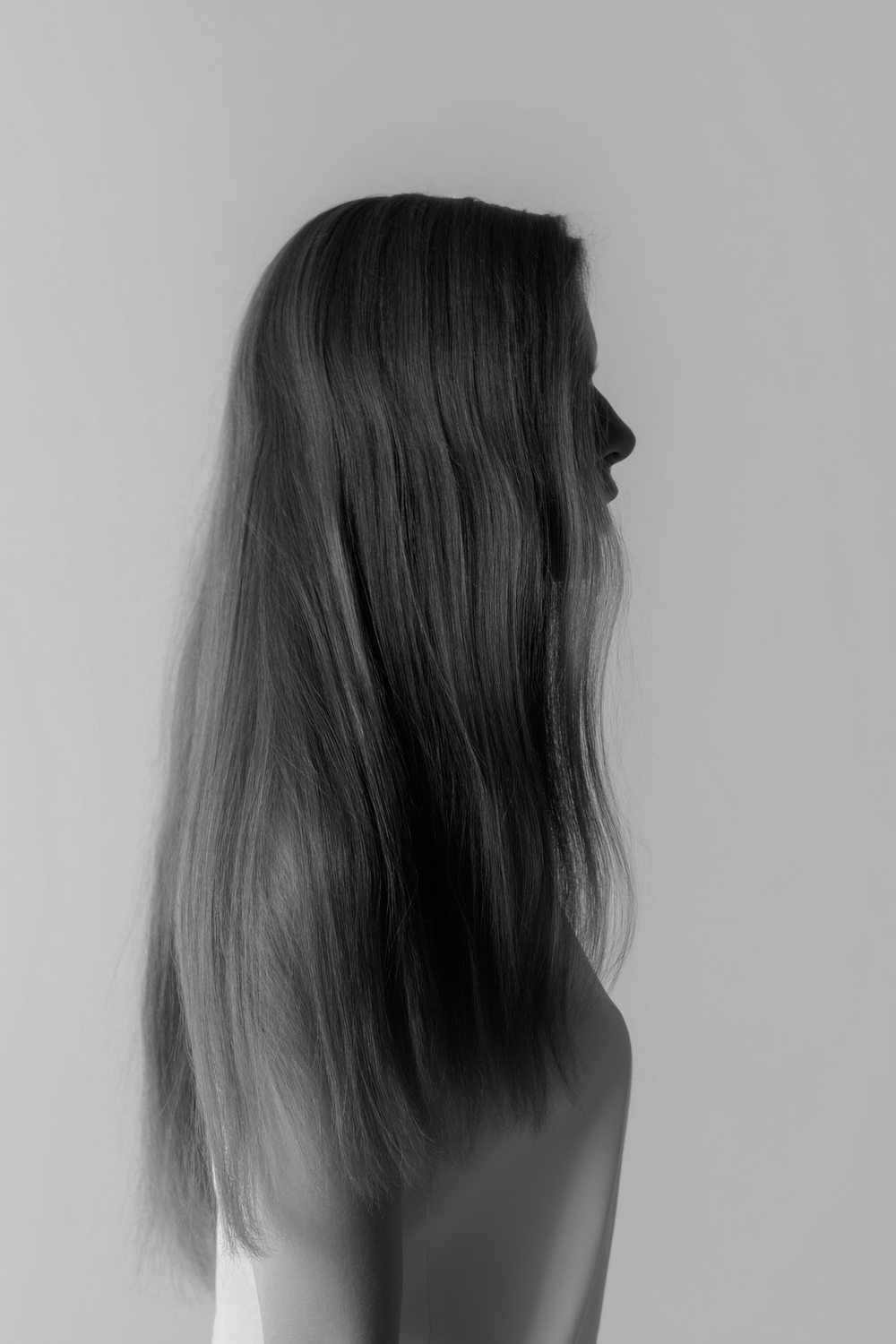 This length worn on a real person, editorial black and white
